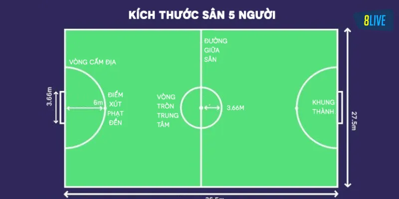 Kích thước sân bóng đá 5 người với khu vực khác
